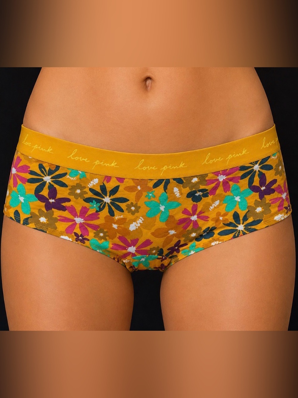 NWOT Victoria’s Secret PINK Floral Boyshort Panties Mustard Yellow Rare Print XL